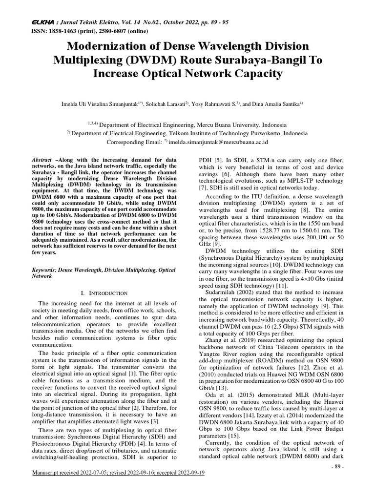 DWDM Modernization for Surabaya-Bangil Network | PDF | Wavelength ...