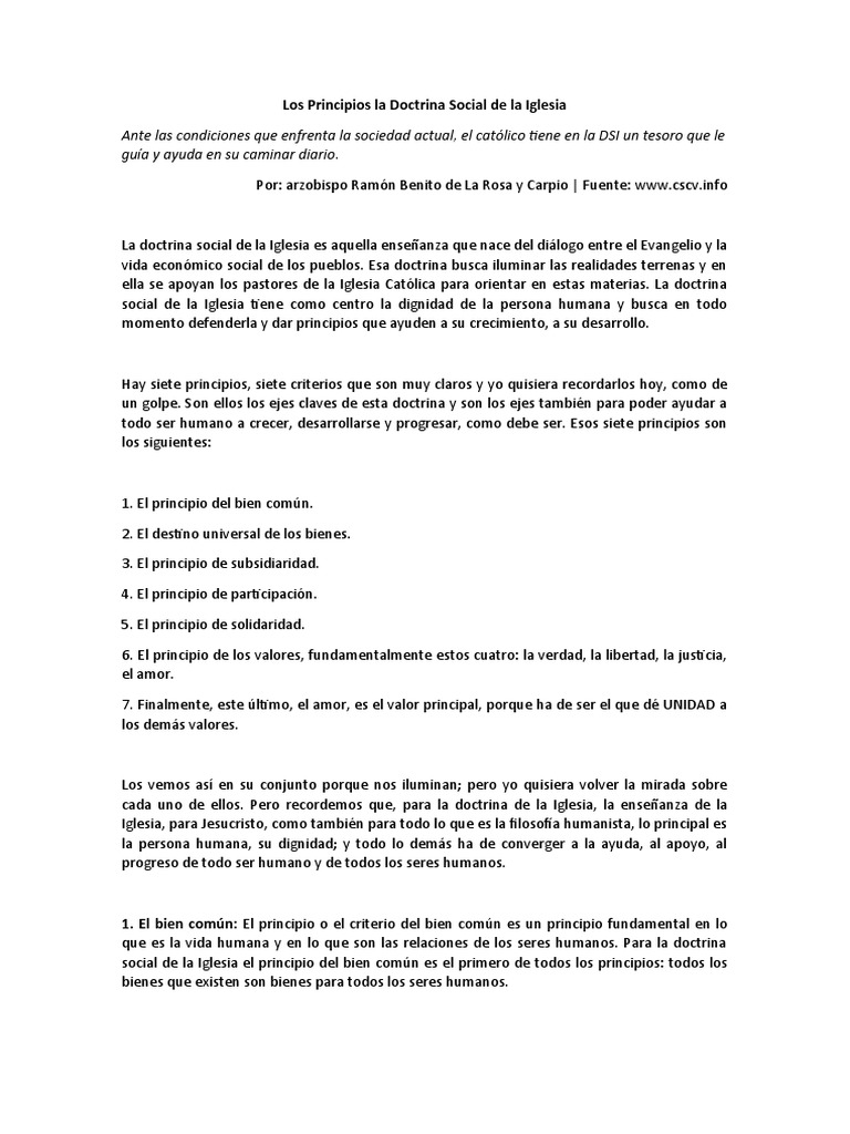 Los Principios La Doctrina Social de La Iglesia | PDF | Bien común ...