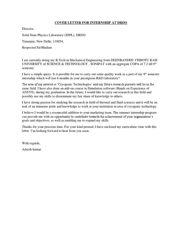 How To Write An Cover Letter For Internship