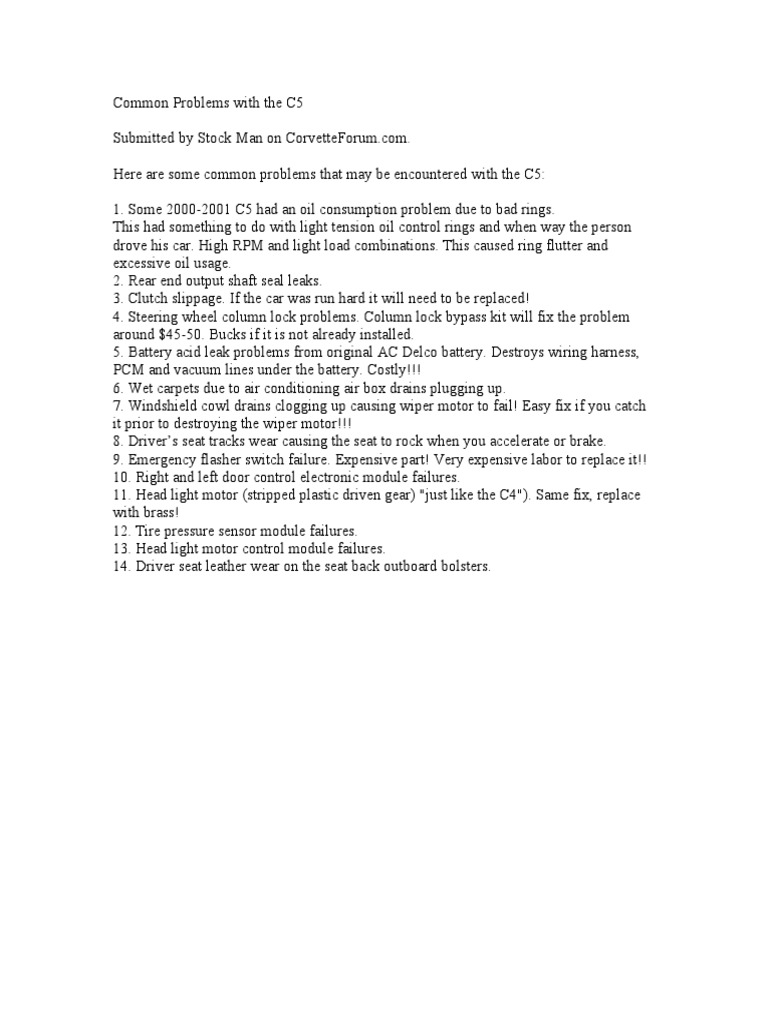 C5 Corvette Common Problems PDF