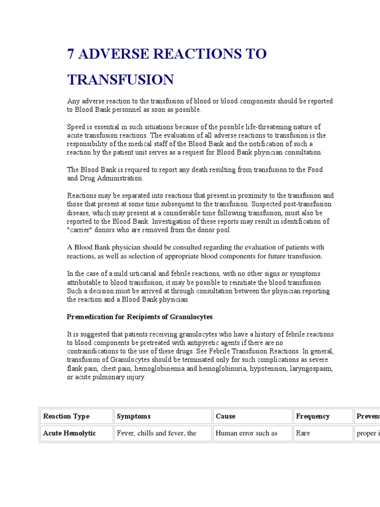 7 Adverse Reactions To | Download Free PDF | Blood Transfusion | Blood ...