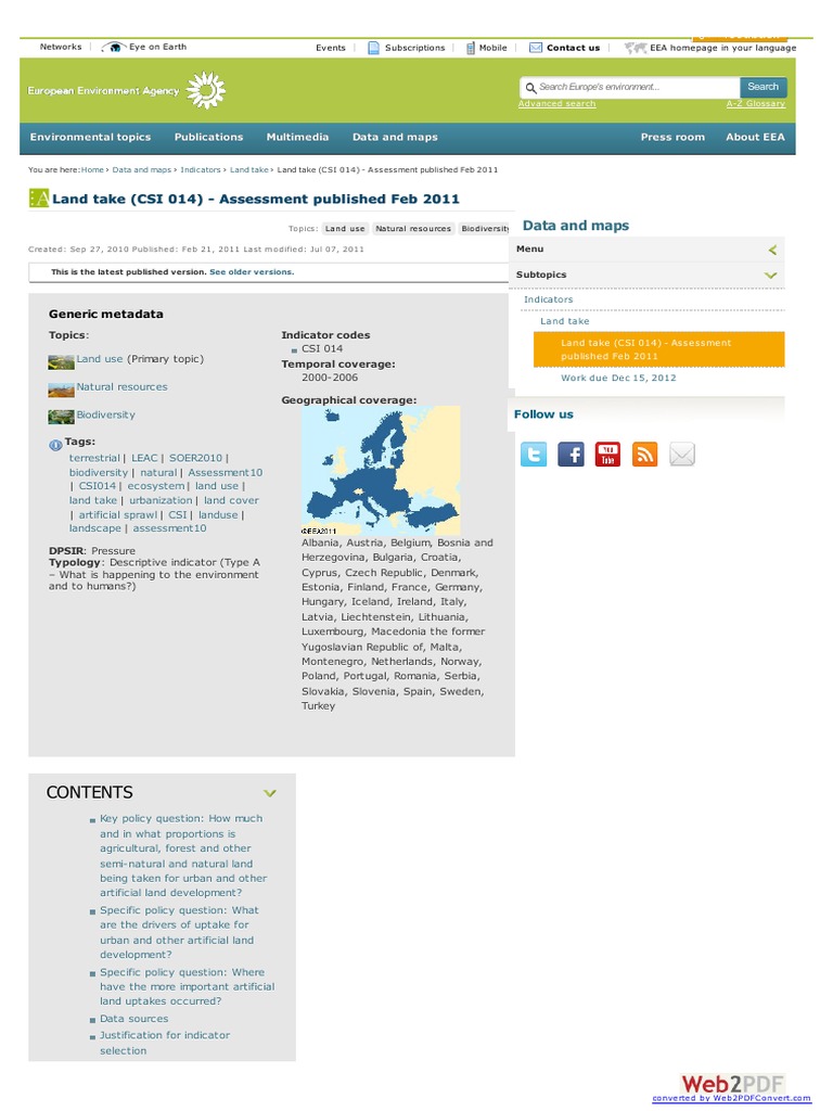 Land Take Report EU and PDF Land Use Ecosystem