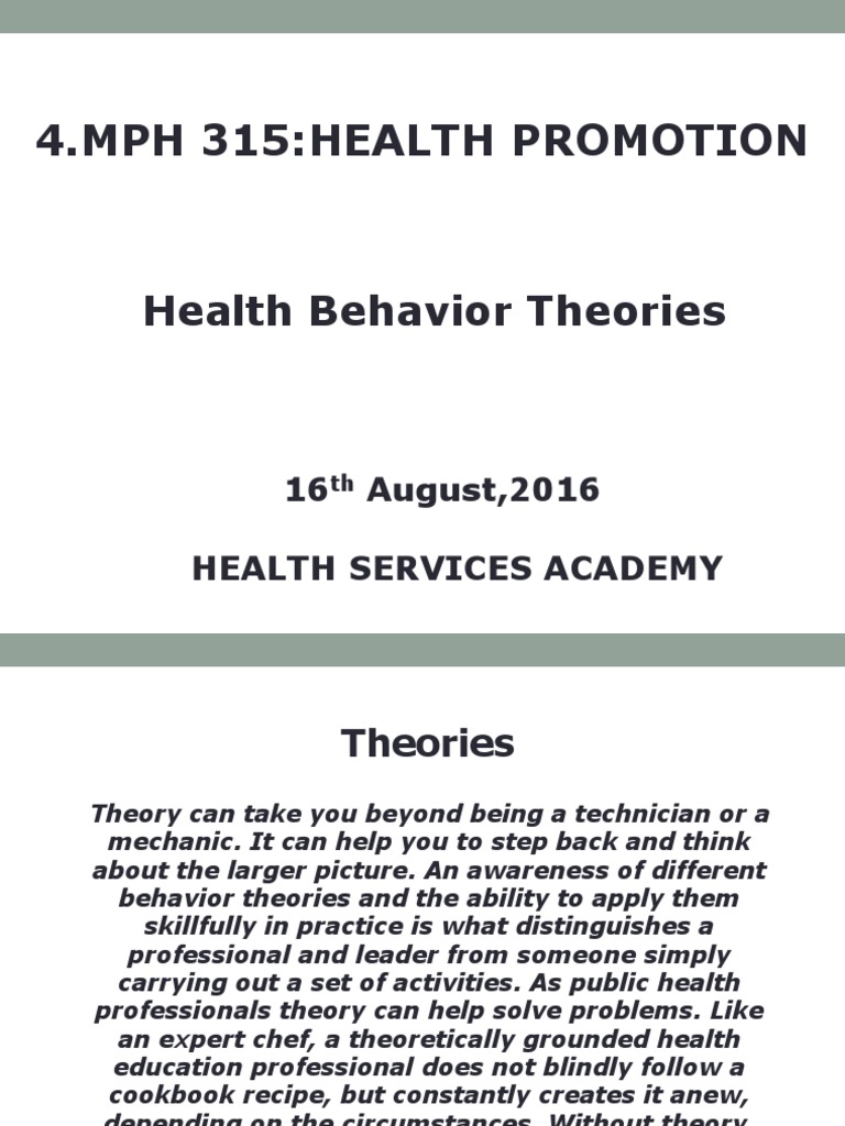 Health Behavior Theories Overview | PDF | Behavior | Theory