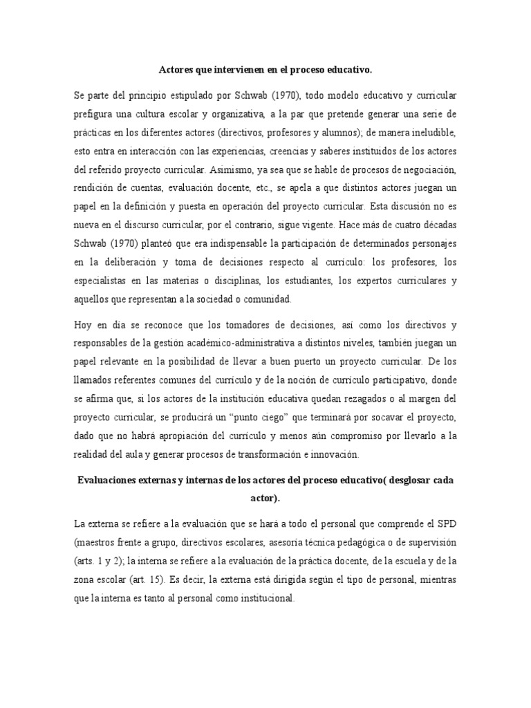 Actores Que Intervienen en El Proceso Educativo | PDF | Plan de ...
