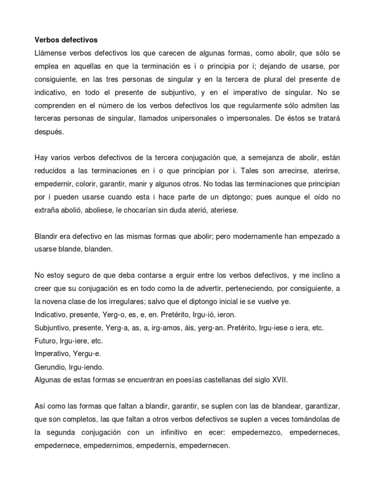 Gramatica - Verbos defectivos | PDF | Verbo | Conjugación gramatical