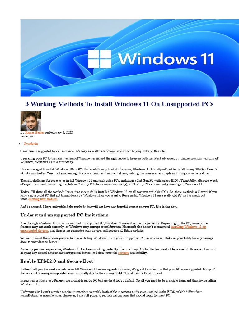 how to install windows 11 on non compatible devices