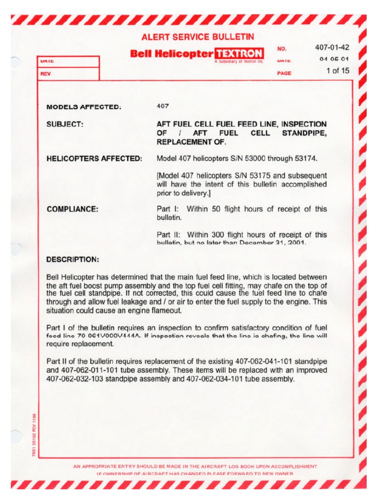 ASB 407-01-42: Fuel System Update | PDF | Electrical Connector | Screw