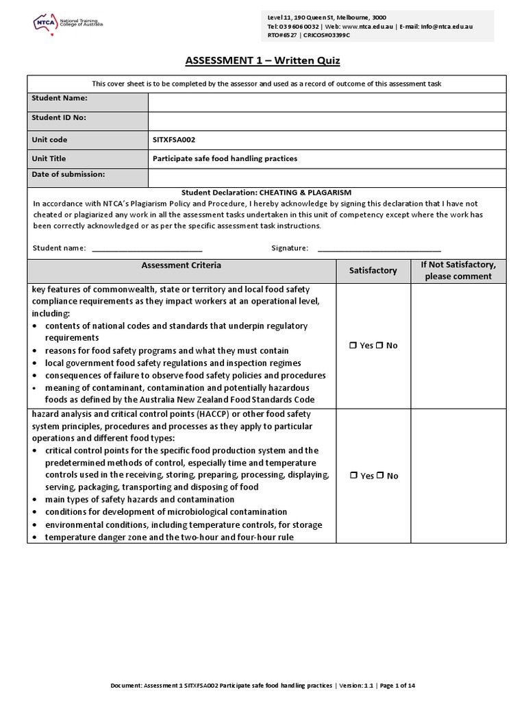 Safe Food Handling Practices Assessment | PDF | Food Safety | Foods
