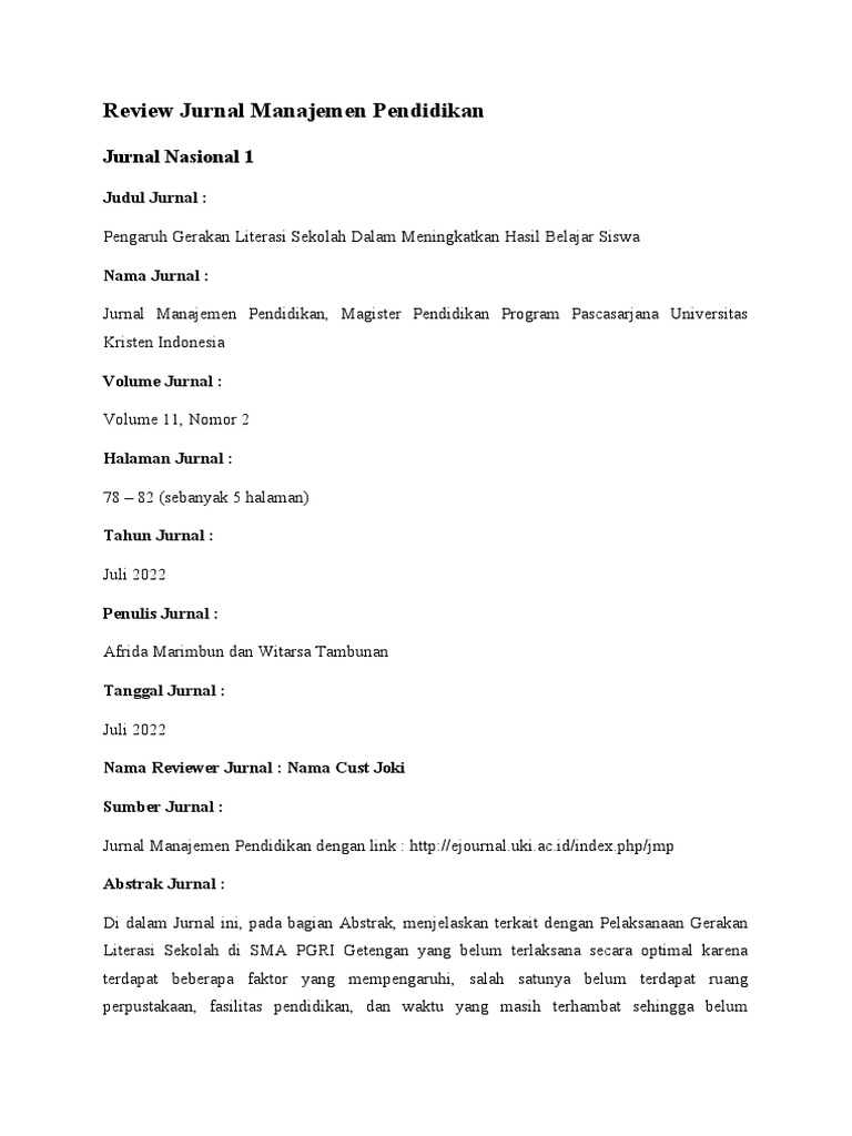 Review Jurnal Manajemen Pendidikan | PDF
