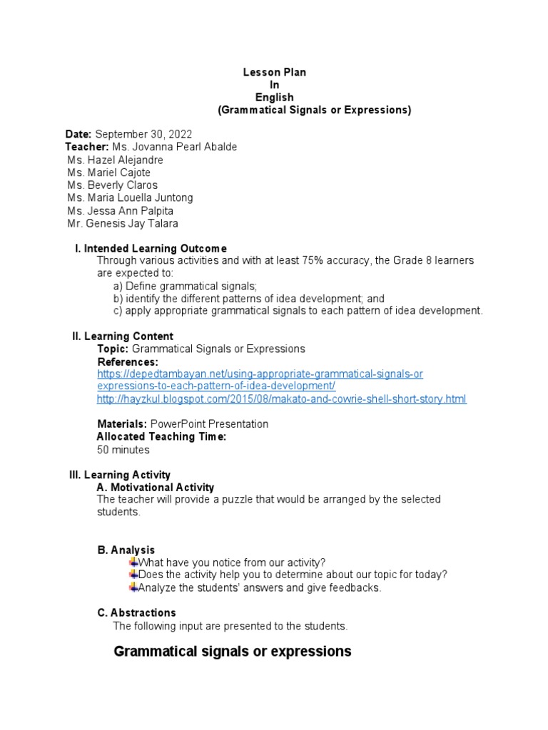 Grammatical Signals Or Expressions Cause And Effect