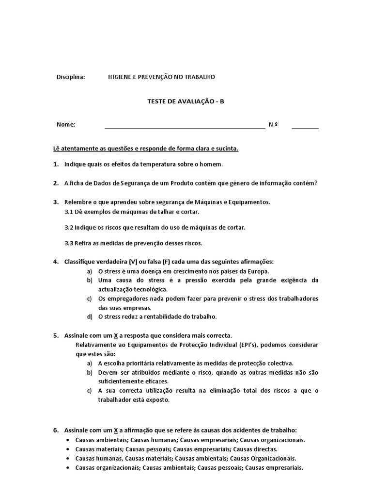 Teste de Avaliacao HST BB | PDF | Barulho