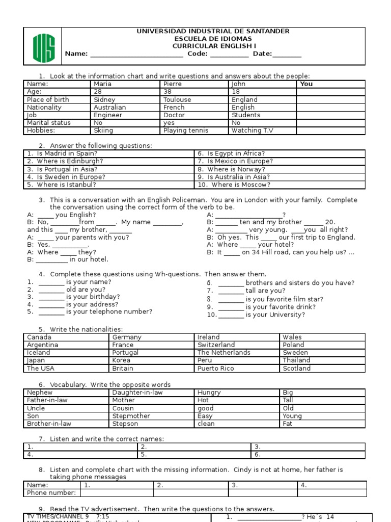 To Be Worksheet 1 | PDF | Leisure