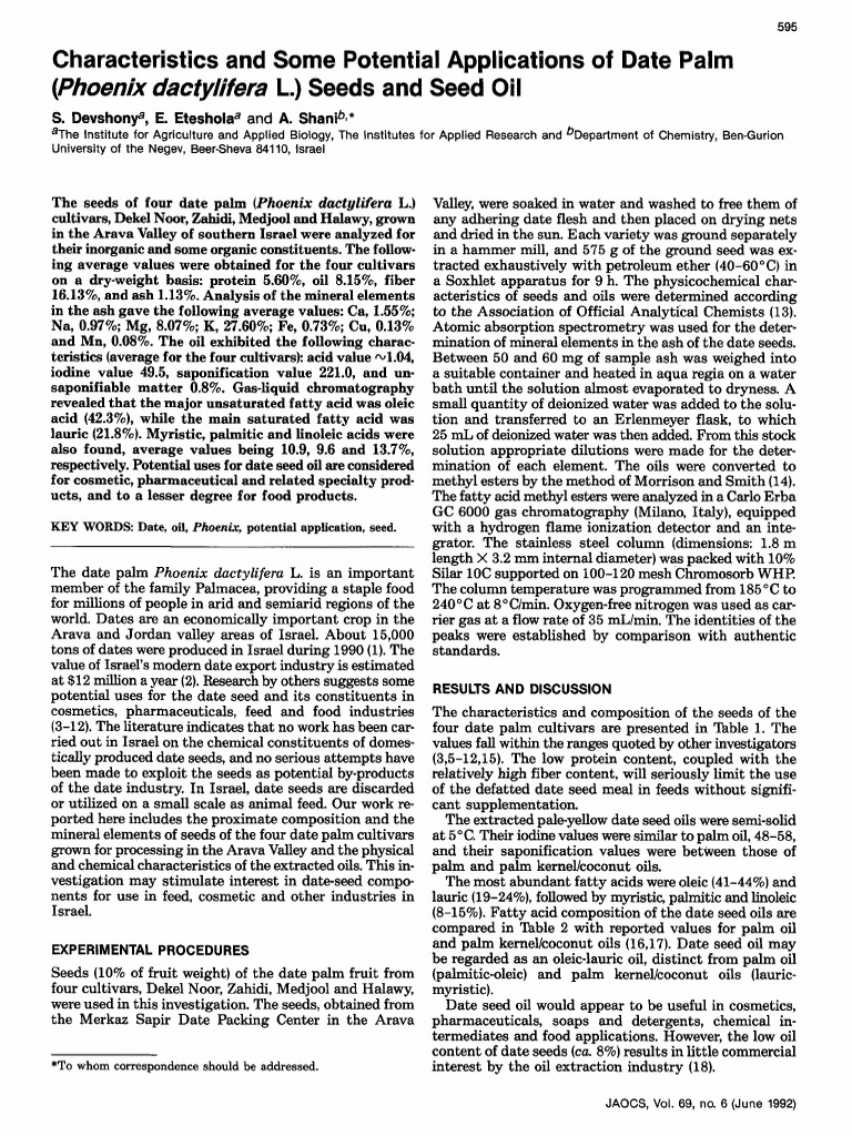 Characteristics amd some potencial application of date palm seeds an