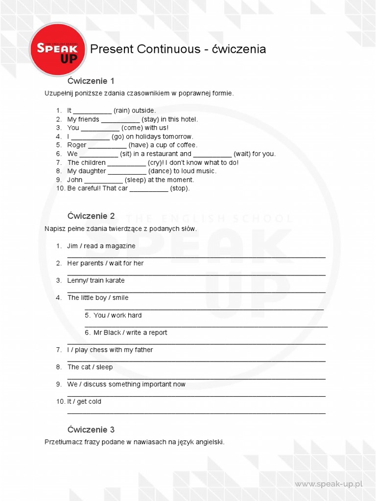 Cwiczenia present continuous pdf
