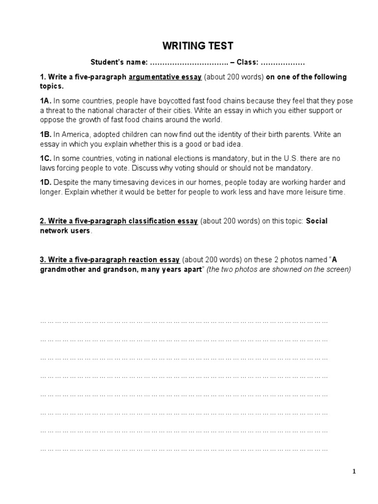 Writing Test PDF Essays Communication