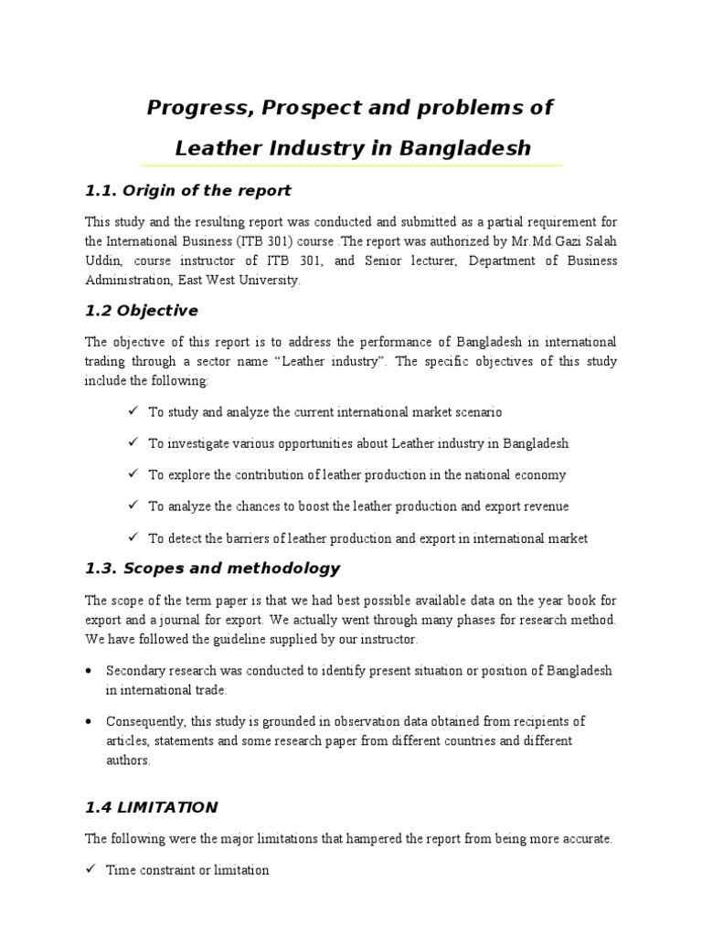 Progress, Prospect and Problems of Leather Industry in Bangladesh PDF Leather Exports
