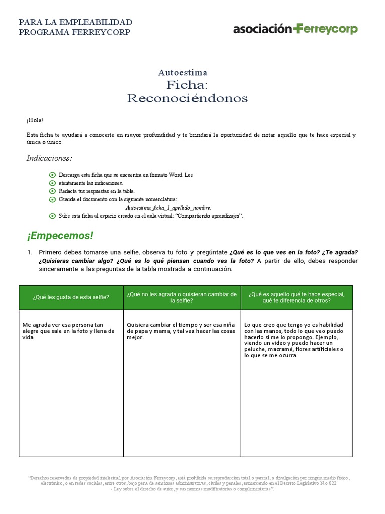 Ficha de Autoestima para Empleabilidad | PDF | Justicia | Crimen y ...