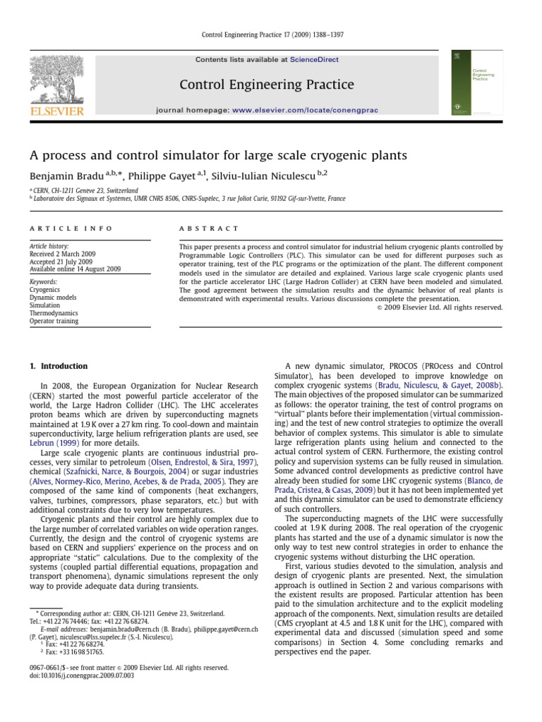 A Process and Control Simulator For Large Scale Cryogenic Plants | PDF ...