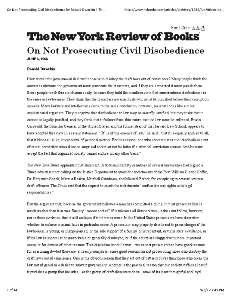 On Not Prosecuting Civil Disobedience by Ronald Dworkin Descargar