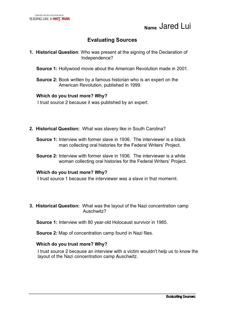 Evaluating Historical Source Credibility | PDF | Oral History | Slavery