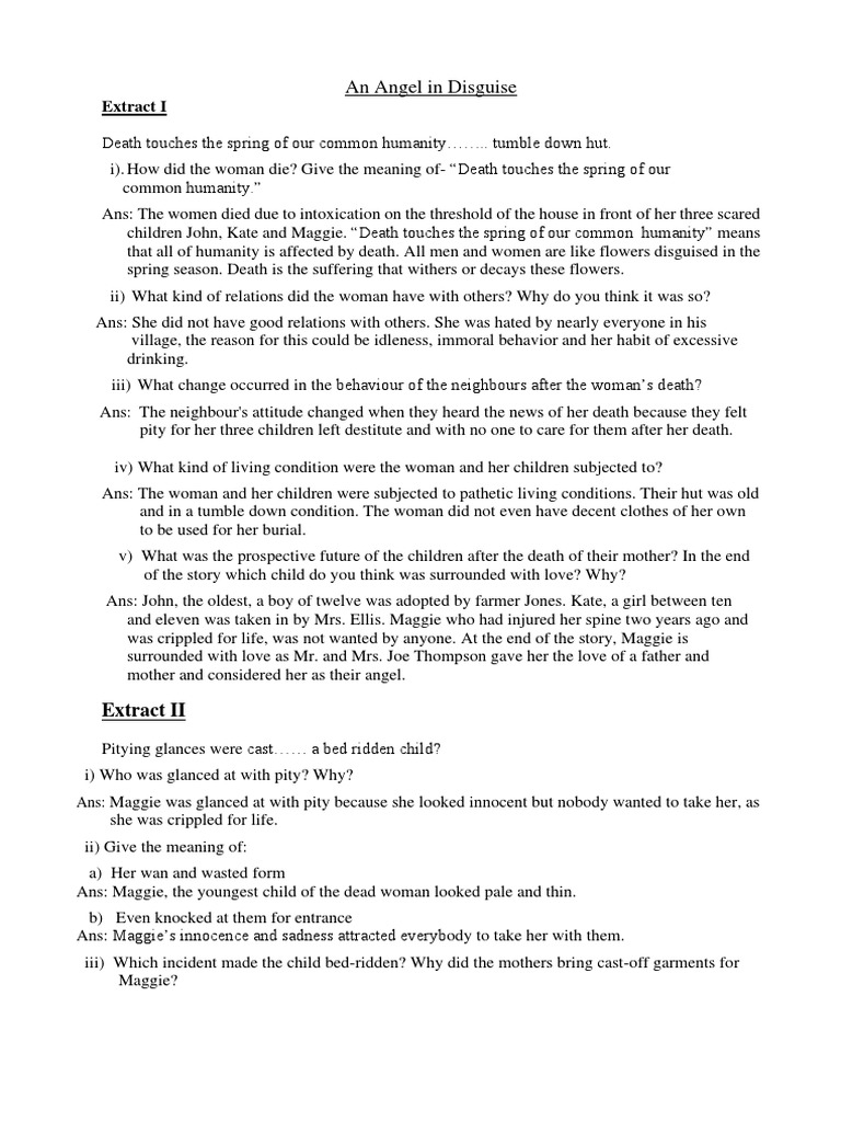 An Angel in Disguise Notes PDF Psychology