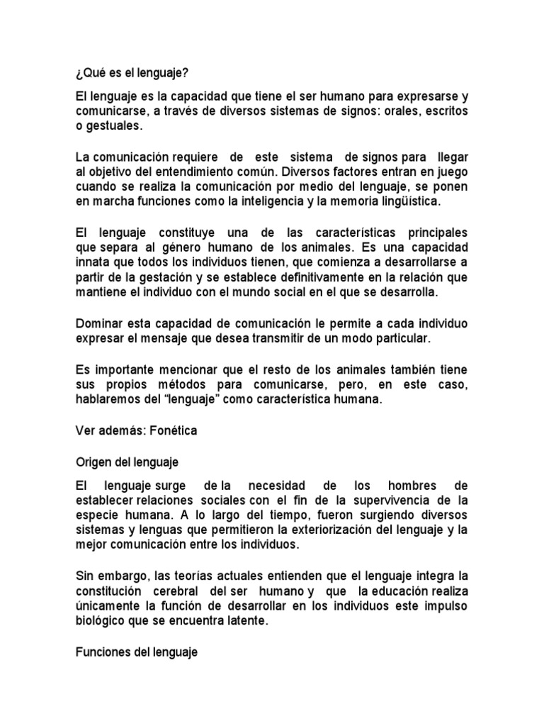 Qué Es El Lenguaje PDF Primer idioma Comunicación