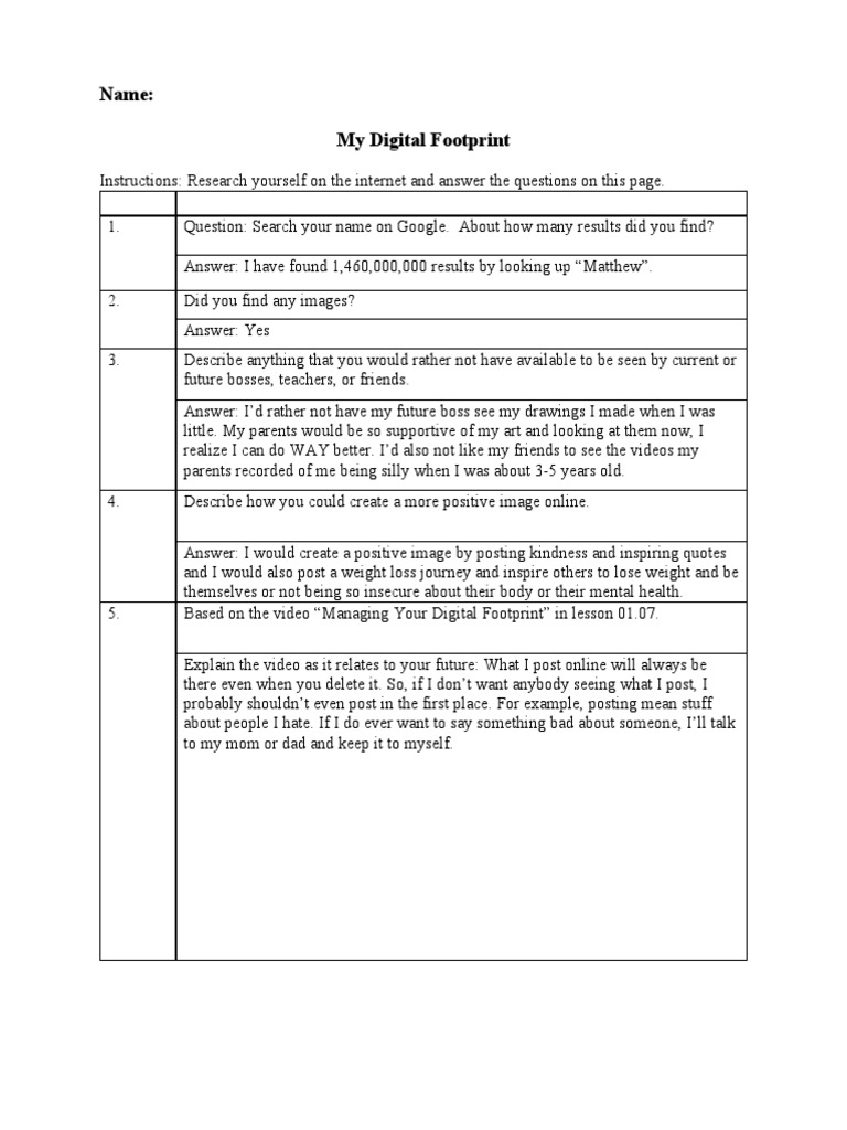 My Digital Footprint Worksheet. PDF