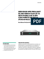Servidor HPE ProLiant DL380 Gen10 5220 1P 32 GB-R P408i-A NC 8 SFF Con Fuente de 800 W Hoja de Datos