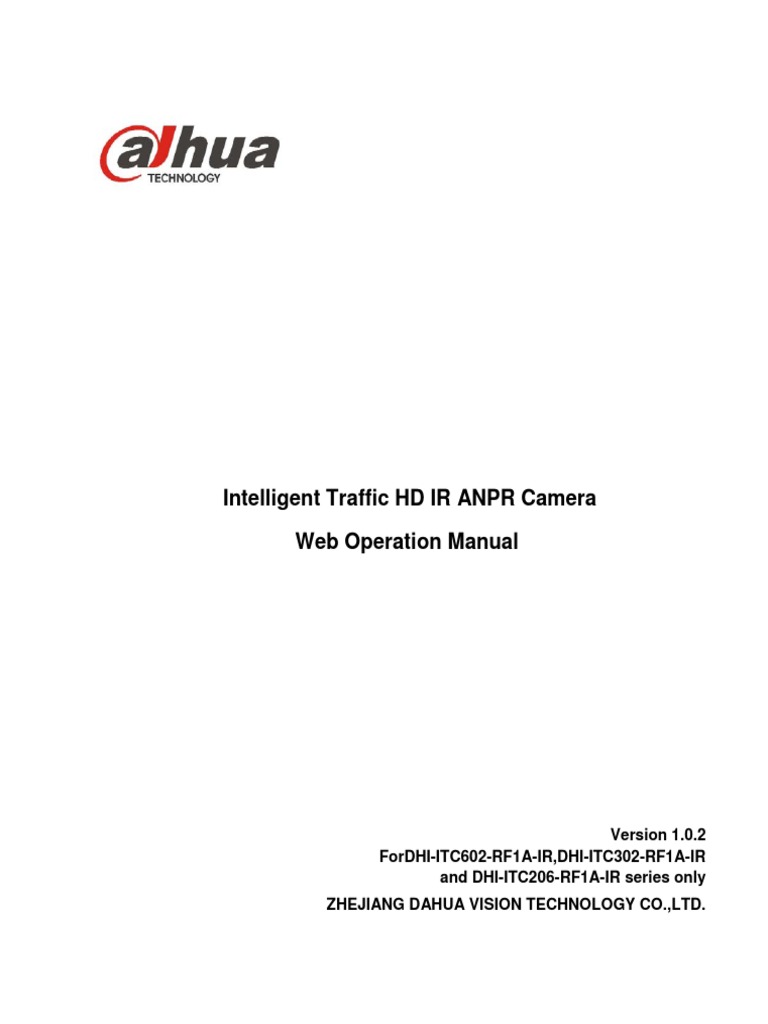 Dahua intelligent traffic hd ir anpr camera web operation manual v1 0 2
