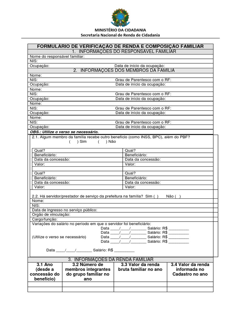 Formulário de Verificação de Renda Familiar | PDF
