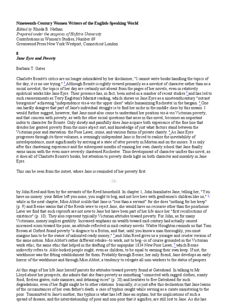 Jane Eyre and Poverty Developing Character Through Understanding One's