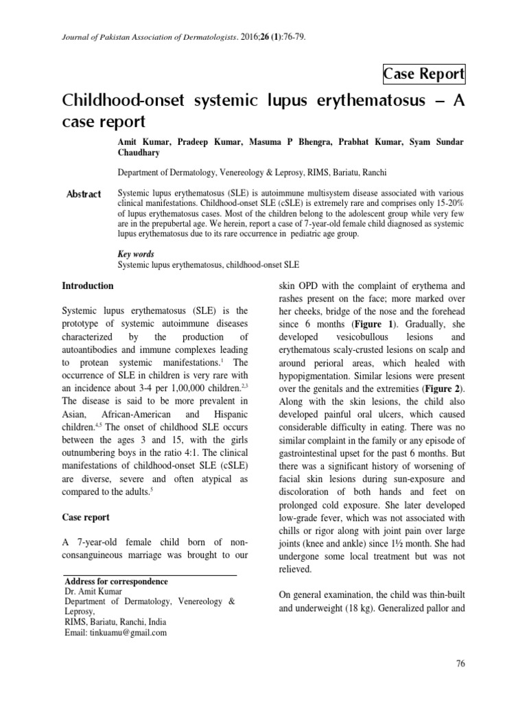 Childhood-Onset Systemic Lupus Erythematosus Case Report | PDF ...