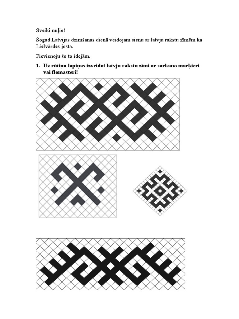 Uz Rūtiņu Lapiņas Izveidot Latvju Rakstu Zīmi Ar Sarkano Marķieri Vai ...