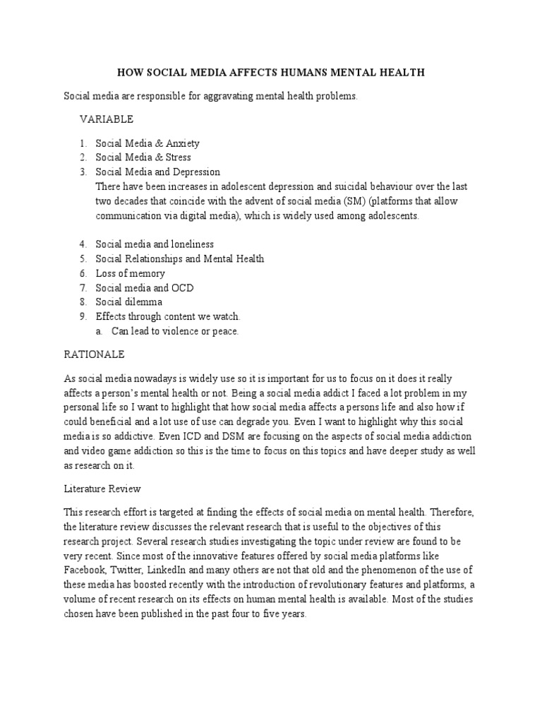 Impact of Social Media on Mental Health | PDF | Popular Culture & Media ...