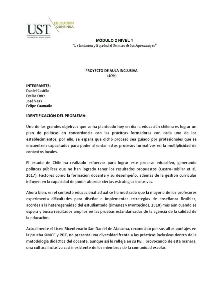 Proyecto de Aula Inclusiva G7 | PDF | Inclusión (Educación) | Método de ...