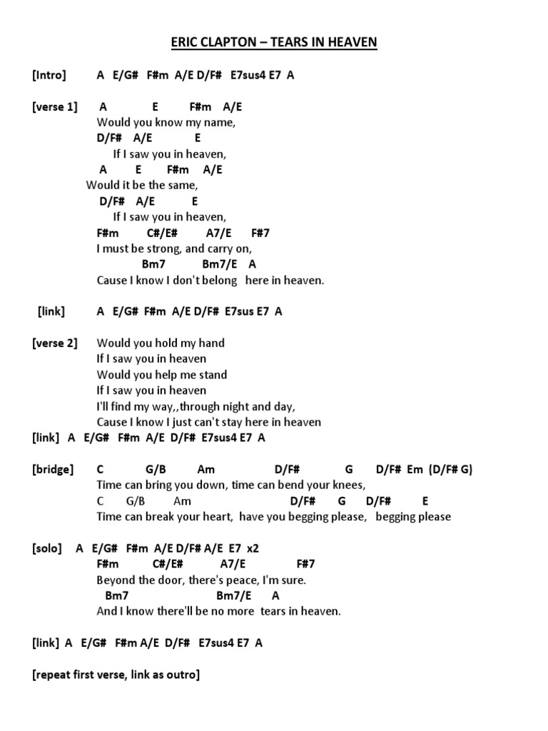 Tears in Heaven (Chord Chart) PDF