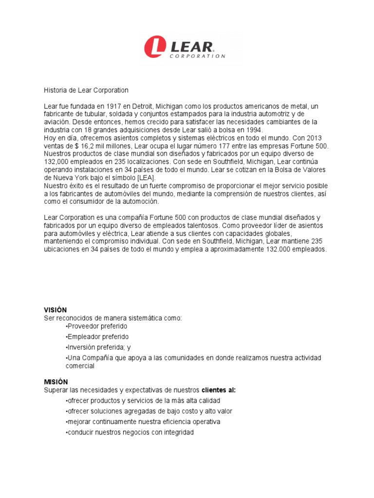 Historia y Estructura de Lear Corporation | PDF | Presupuesto | Toma de ...