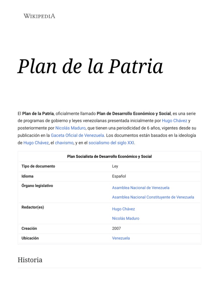 Plan de La Patria Wikipedia, La Enciclopedia Libre PDF Nicolás