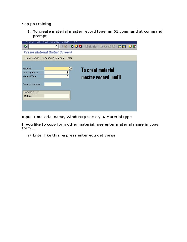 To Create Material Master Record Type mm01 Command at Command | PDF