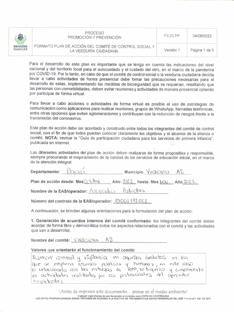 Plan de Acción para Control Social COVID-19 | PDF | Planificación