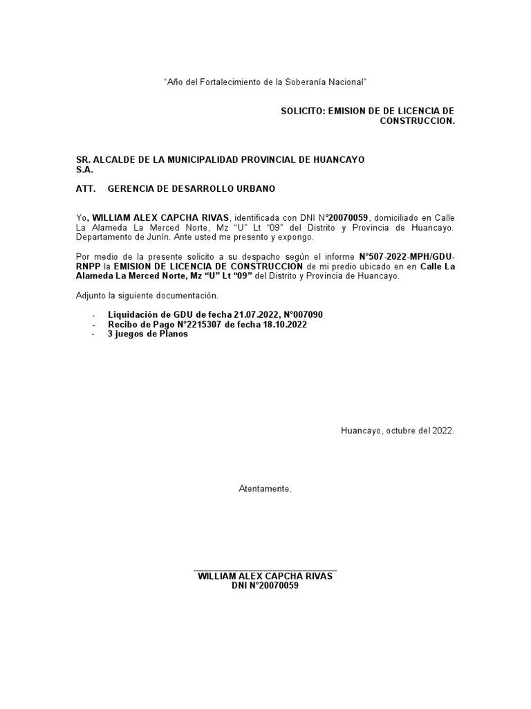 Solicitud Emision de Licencia Capcha | PDF