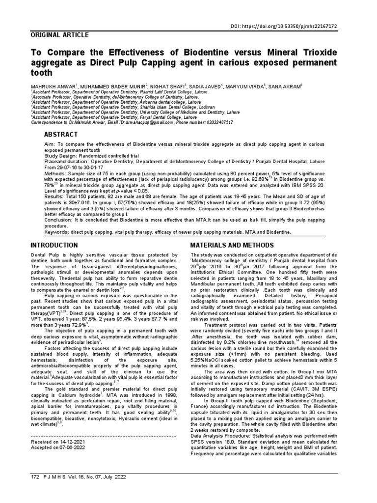 Biodentine Vs Mta | PDF | Human Tooth | Dentistry Branches