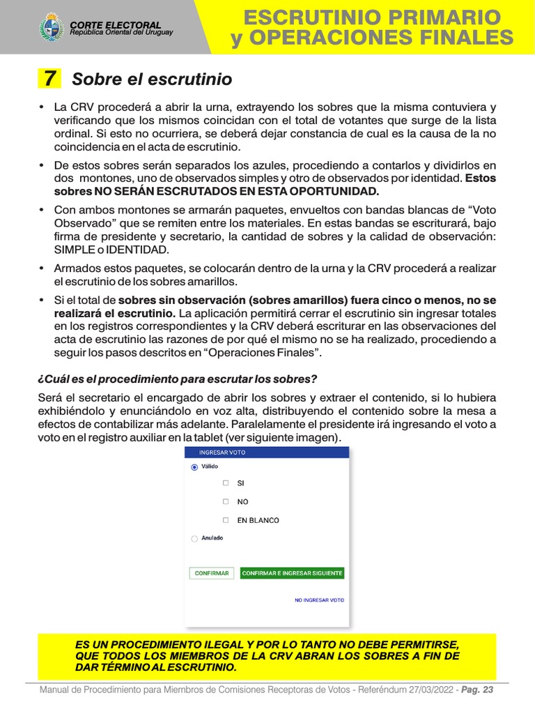 Procedimiento para escrutar sobres y contar votos en referéndum | PDF ...