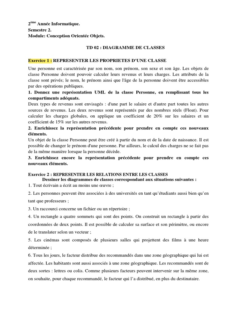 TD UML: Diagrammes de Classes et Associations | PDF | Sciences et ...
