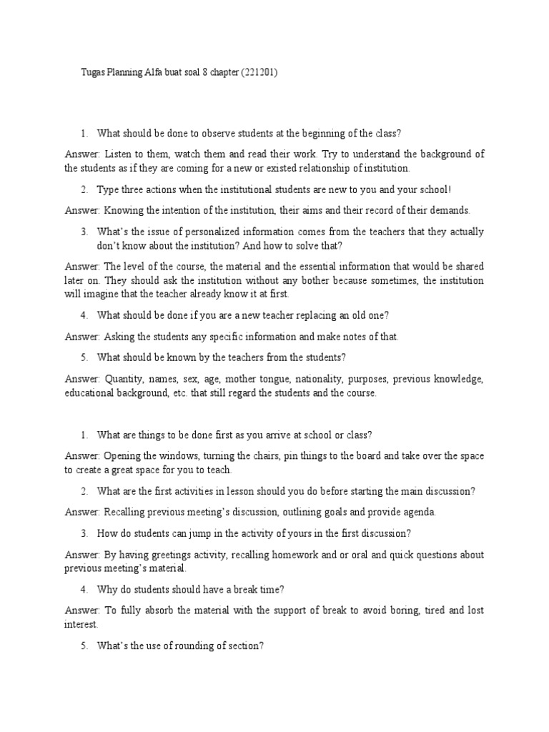 Questions For Planning of ELT | PDF | Learning | Teaching Method