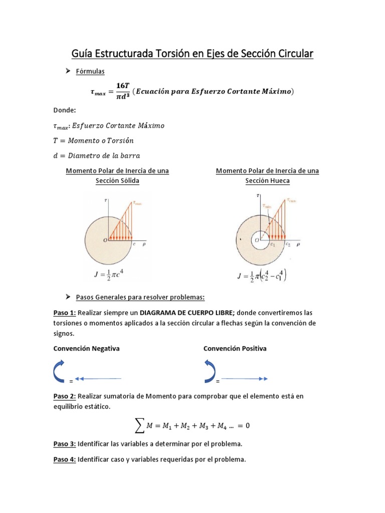 Gu a Estructurada Torsi n En Ejes De Secci n Circular PDF Mec nica 