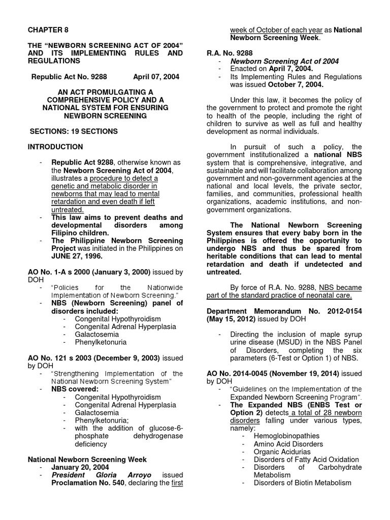 Newborn Screening Act of 2004 Overview | PDF | Biochemistry | Chemistry
