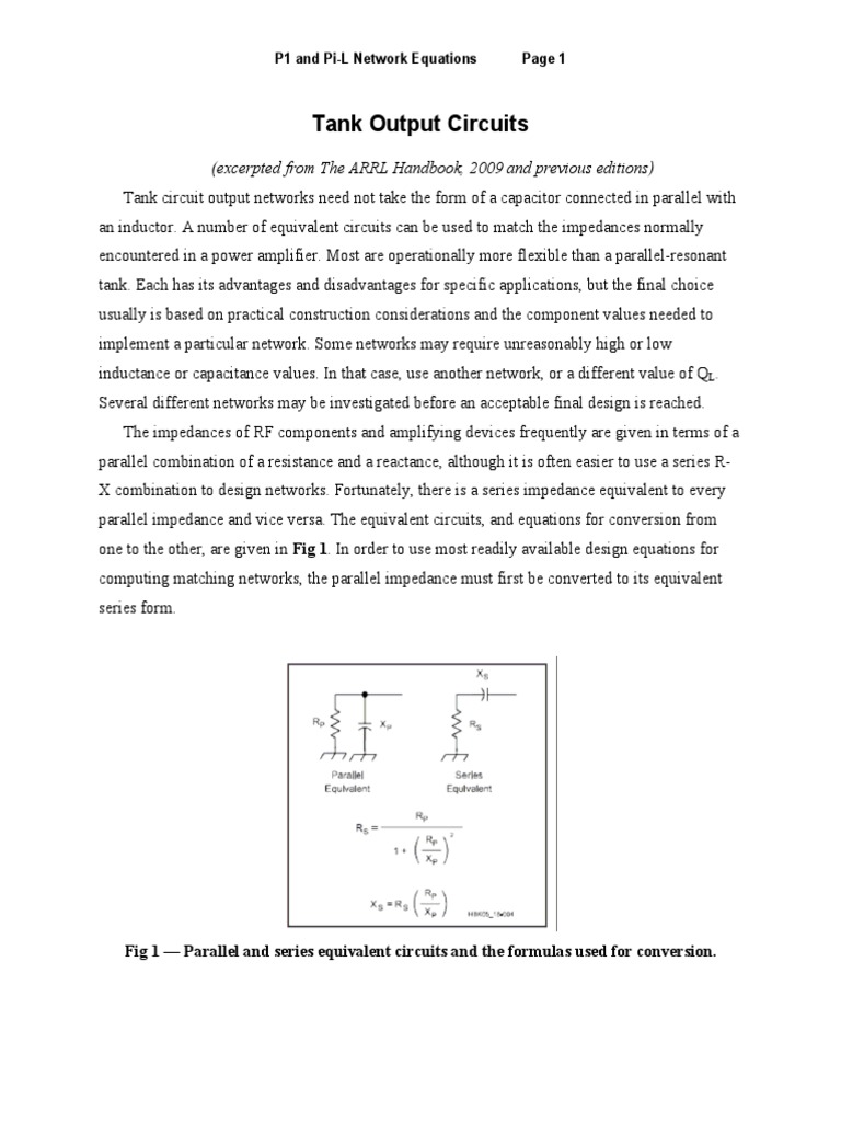P1 and Pi-L Network Design Equations | PDF