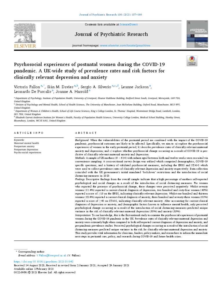 2021 Victoria Fallon Psychosocial Experiences of Postnatal Women During ...