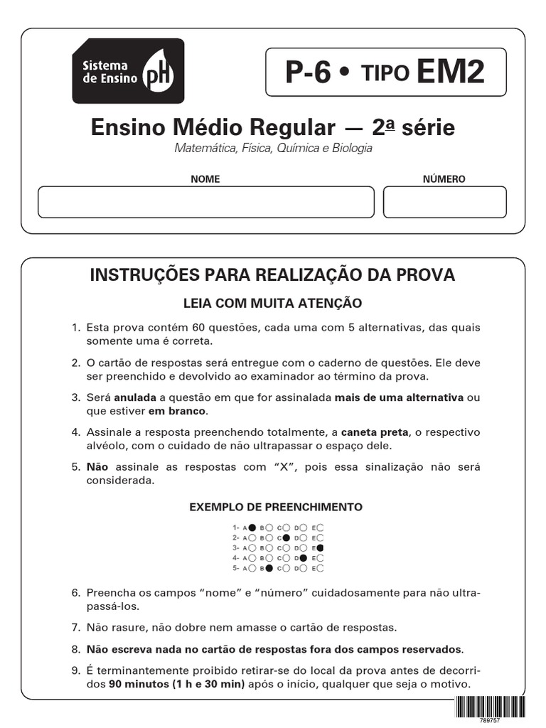 Prova PH EM Regular 2a Serie P6 Multidisciplinar AL 2022 | PDF